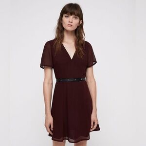 All Saints Lucia Red A-Line Mini Dress with Flutter Sleeves